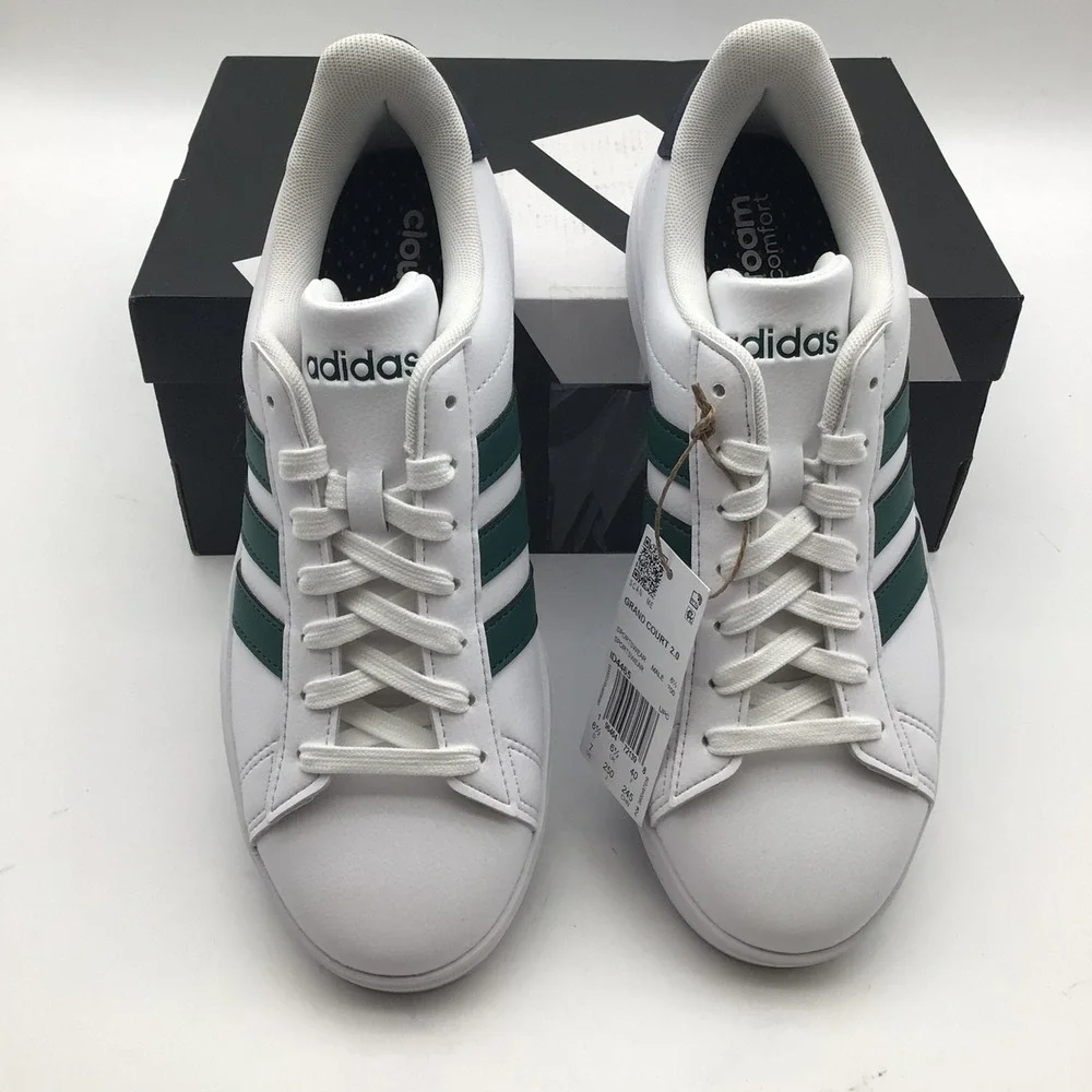 Adidas Grand Court 2.0 Mens White Striped Lace Up Sneakers ID4465 Shoes‎ Size 7